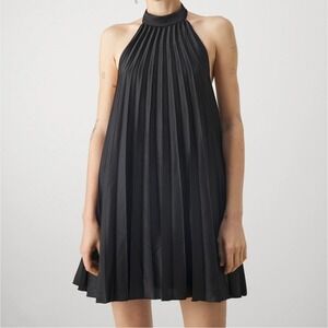 Abercrombie & Fitch Pleated Halter Backless‎ Trapeze Mini Dress Black L Tall NWT